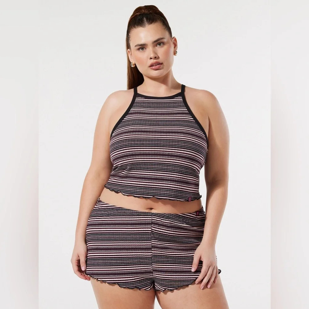 Savage x Fenty SET Thicc Rib Cami and Booty Short in Fine Wine Purple Line Werk